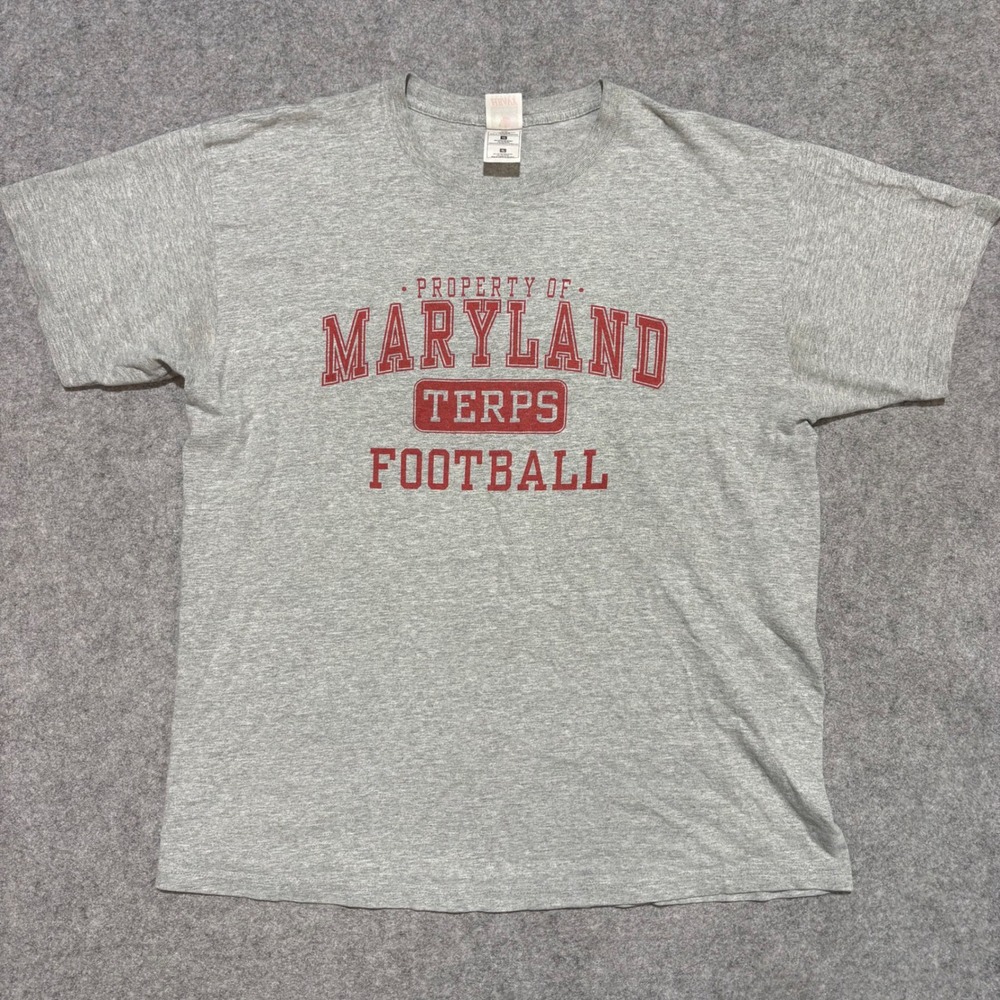 Fruit of the Loom Maryland Terps Football T-Shirt Mens XL Gray Short Sleeve Tee